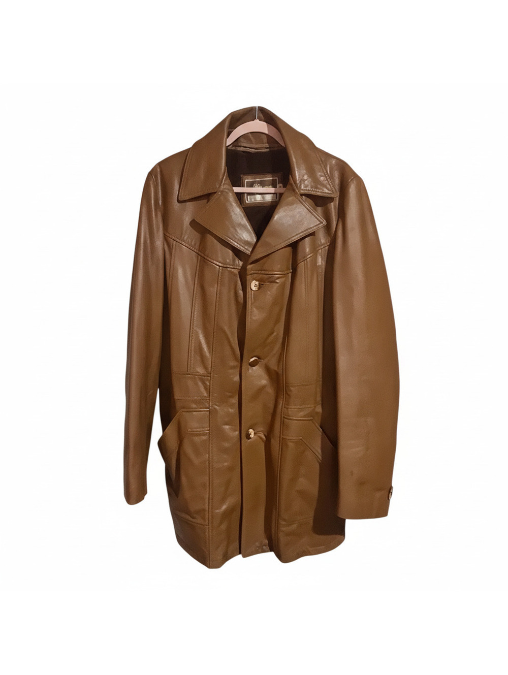 Vintage Leather Shop Collection Brown Leather Coat with Sherpa Lining Size 44 XL